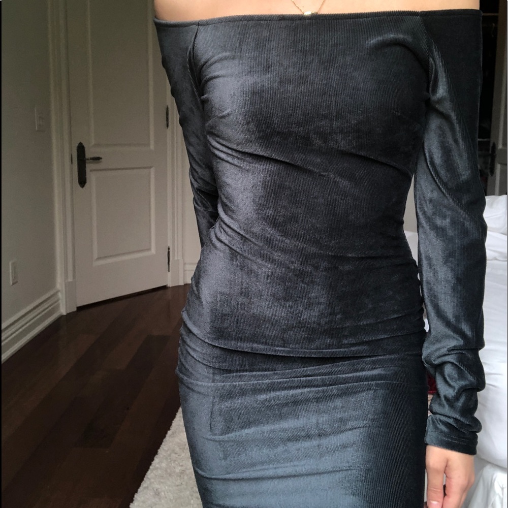 Gray Suede Off the Shoulder Fashion Nova Dress